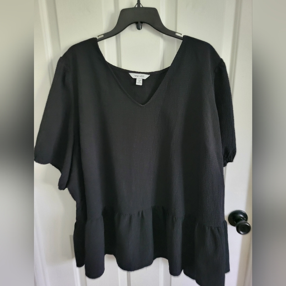 Nine West Womens Black Puff Sleeve Babydoll Blouse Size 4X